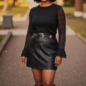 ME+EM Black Boho Witchy Top with Lace Sleeves